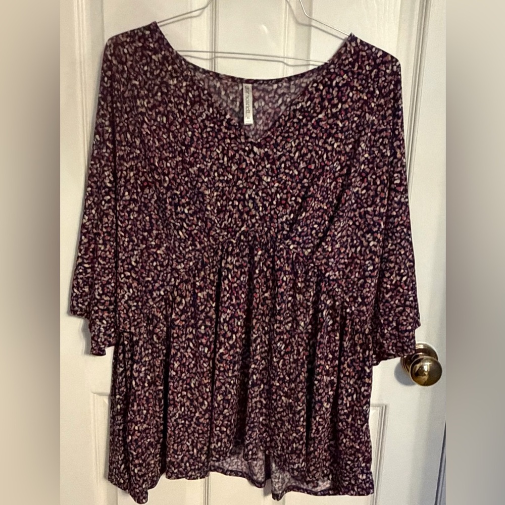 Purple/multi Feminine Print Women's  Blouse, 2X
